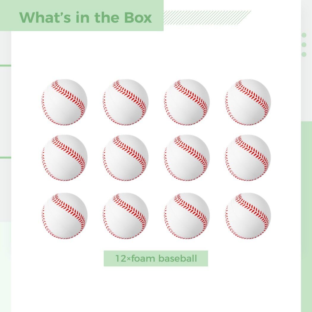 Mini palle da baseball in schiuma, confezione da 12, palline morbide antistress per adolescenti, palline da allenamento sportive da 5,6 cm per pratica di battuta e cattura, ideali per feste e