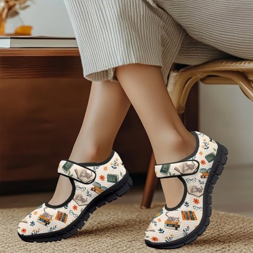 Binienty Womens Mary Jane Shoes Slip On Loafers with Adjust Hook and Loop Breathable Mesh Walking Sneakers4