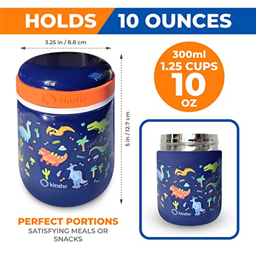 Image of Bento Box with Thermal, Stainless Steel Food Jar for Hot-Cold Food or Soup, Insulated Lunch Bag and Ice Pack Set for Kids or Toddlers. Ages 3 to 7, Blue Dinosaur