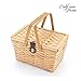 Picnic Basket | Wood Chip Design | Red and White Gingham Pattern Lining | Strong Wooden Folding Handles | Features a Leather Strap Metal Lock for Safety | Natural Eco Friendly Woven Woodchip Basket