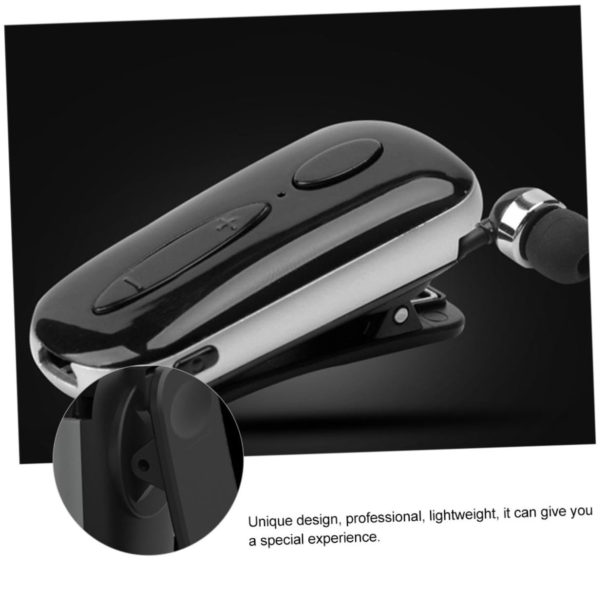 Auricolari Wireless Retrattili con Clip Professionali Cuffie Senza Fili Nere per Sport e Telefonate Chiare Design Compatto e Durevole