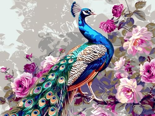 Peinture diamant paon 50x65cm : toile de qualité et strass cristal étincelants
