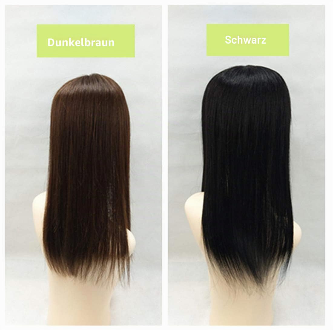 Echthaar-Kronenaufsatz für Frauen mit dünner werdendem Haar, 45,7 cm, glatt, geheime Krone, Haarteil, Clips, Dunkelbraun
