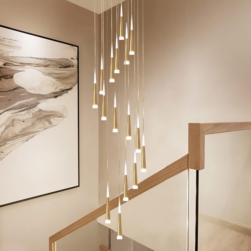 PCXEHUYP Light 12 Lights Pendant Compatible with Living Room Villa Ceiling Fixture Duplex Apartment Spiral Stairs Chandeliers Staircase Hanging Lamp Aluminum Acrylic,Chandelier