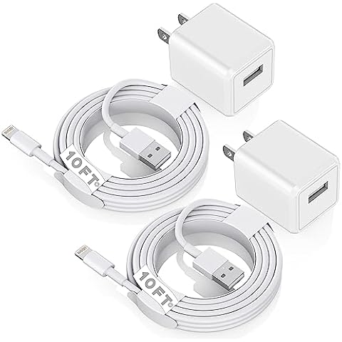 iPhone Charger 10ft, [MFi Certified] Long Lightning Cable Data Sync Charging Cords with USB Wall Charger Travel Plug Adapter for iPhone 13 12 11 Pro Max/SE 2020/X/XR/8/7/6/iPad and More(2Pack) Cover