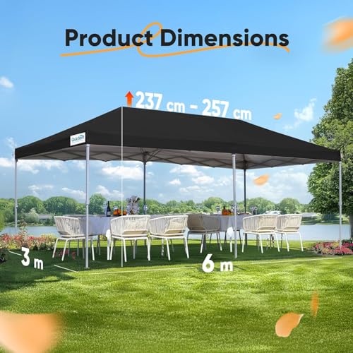 Quictent 3x6m (10x20ft) Pop Up Canopy Gazebo with Church Window Sidewalls, Adjustable Height Event Shelter, Portable Tent for Garden Party, Camping, Black - Image 4