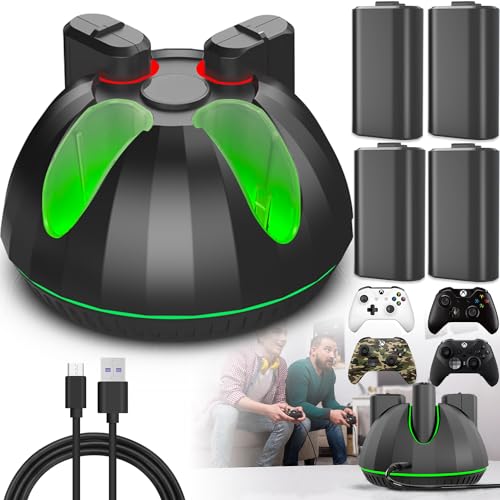 Amzatek 4x2600mAh Pilas Recargables Xbox con estación de Cargador rápido,Paquetes de baterías para Driver Xbox con luz LED,para Xbox...