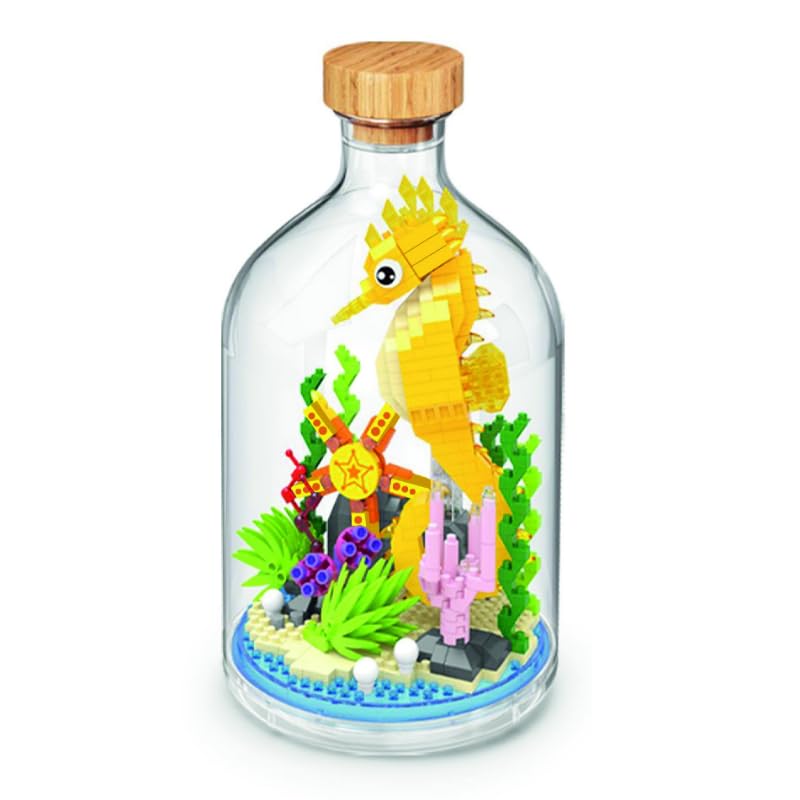 WiseHawk Kit of miniature blocks to assemble insects and small animals. Includes methacrylate bottle to protect the construction. Seahorse