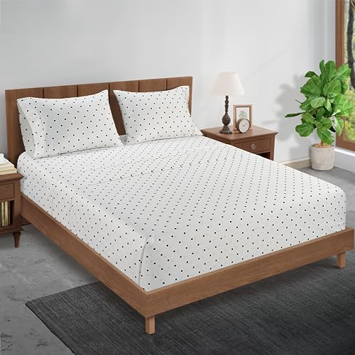 Image of Lane Linen Split King Sheets Set for Adjustable Beds - 5 PCs, 450 Thread Count Split King Sheets Set - Sateen King Split Sheets for Adjustable Bed - Split Top King Sheet Set for Beds - Polka Dot Black