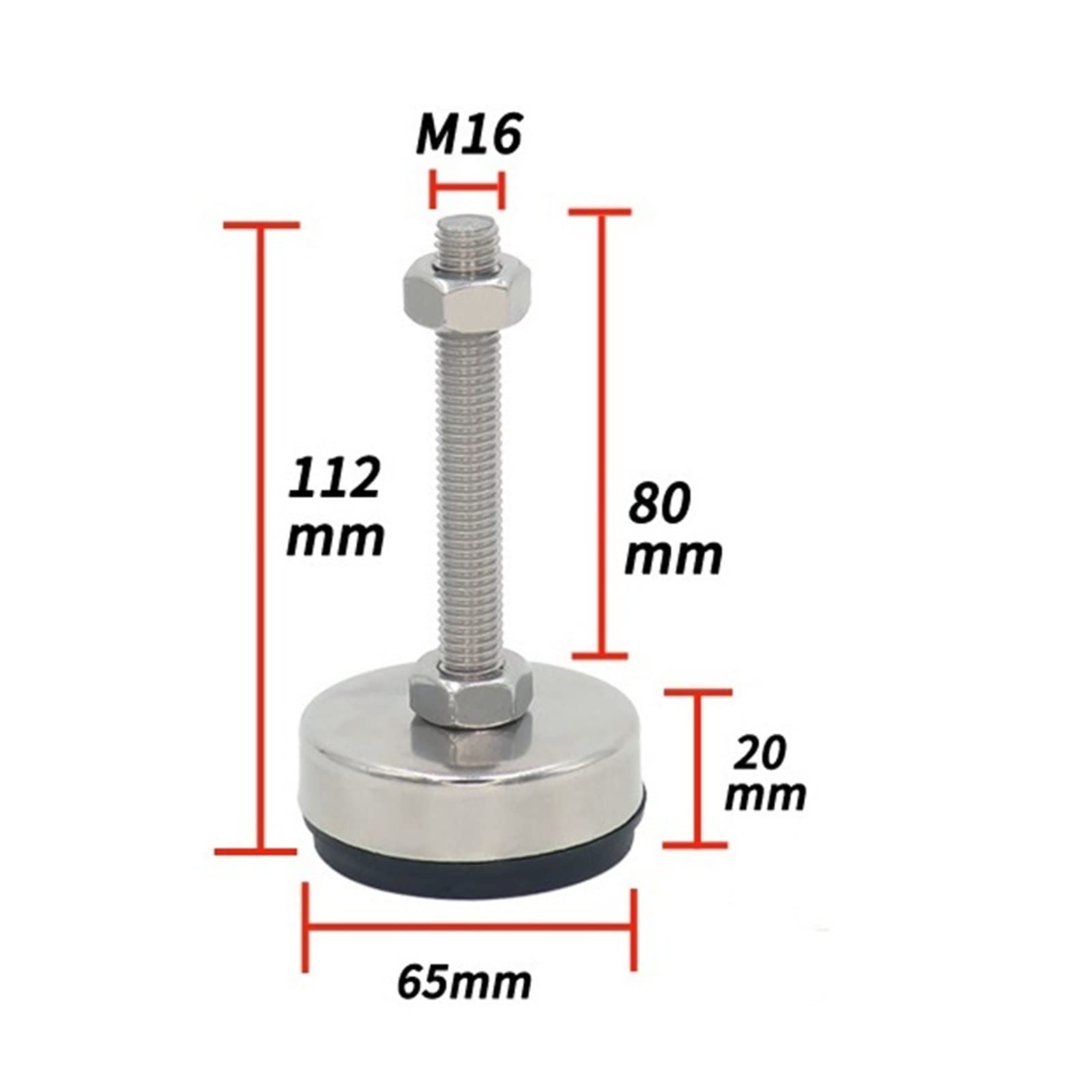 6 piedini di livellamento for carichi pesanti, supporti for mobili regolabili con base in gomma for macchinari da banco(65*M14*100mm)