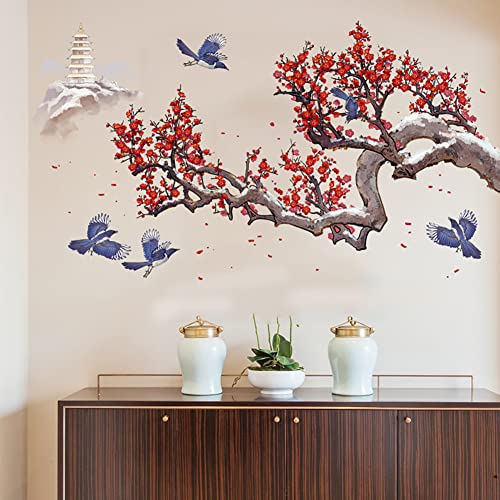 Runtoo Cherry Blossom Wall Stickers for Living Room Girls Bedroom Kids Room, Japanese Plum Blossom - Image 3