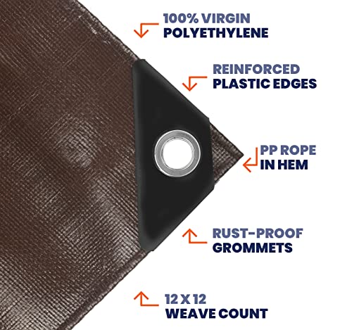 Image of Heavy Duty 7 Mil Tarp Cover, Waterproof, UV Resistant, Rip and Tear Proof, Poly Tarpaulin with Reinforced Edges for Roof, Camping, Patio, Pool Cover, Boat (Brown /Black 40′ X 50′)