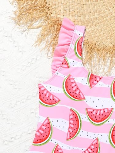 WDIRARA Girl's Cute Strawberry Print Swimsuit Ruffle Trim One Piece Bathing Suit with Flare Skirt3