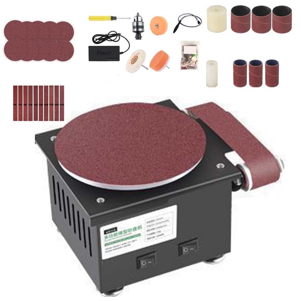 Lijadora de banda y disco de banco para metal, lijadora de rodillo abrasivo sobremesa con base de fundición, amoladora giratoria 20/40mm y lijadora de disco 150mm para lijado de madera en taller(21)