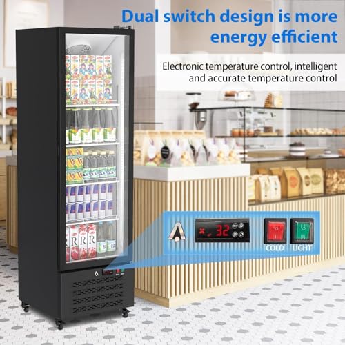 Image of Commercial Display Refrigerator, 17.6 Cu.Ft Beverage Cooler with Glass Door, LED Lighting, 5 Shelves, Merchandiser Fridge for Restaurant, Bar, Cafe, Convenience Store