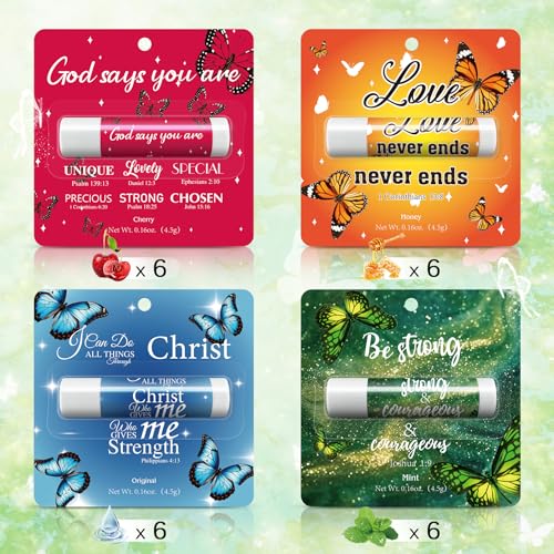 Image of 24 Pcs Christian Lip Balm with Scripture Church Small Gifts Bulk Butterfly Lip Balms Religious Faith Bible Verse Inspirational Gift Party Favors Coworkers