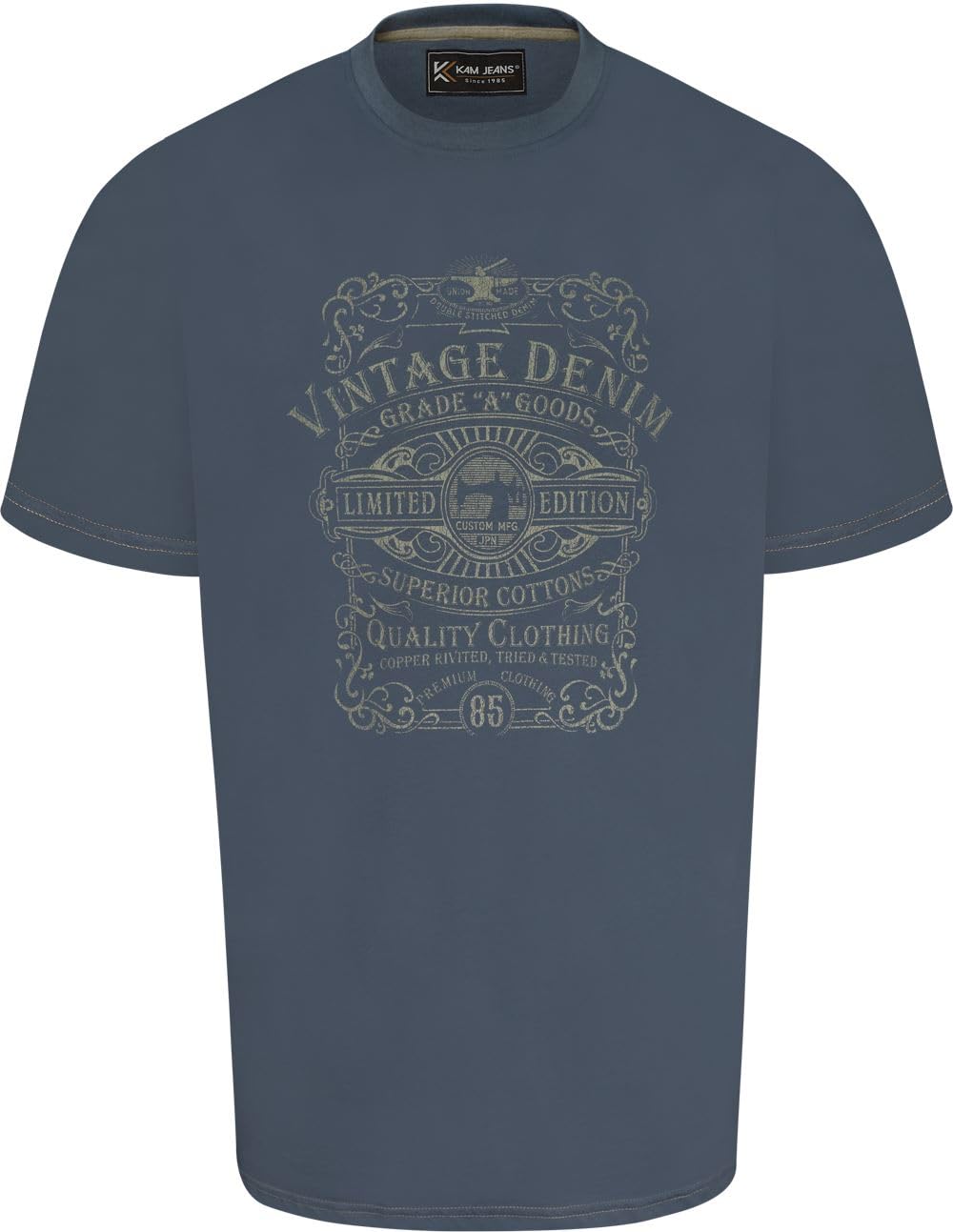 Kam Men's Blue Jeanswear Vintage Denim Graphic Print Ss T-Shirt - 8XL