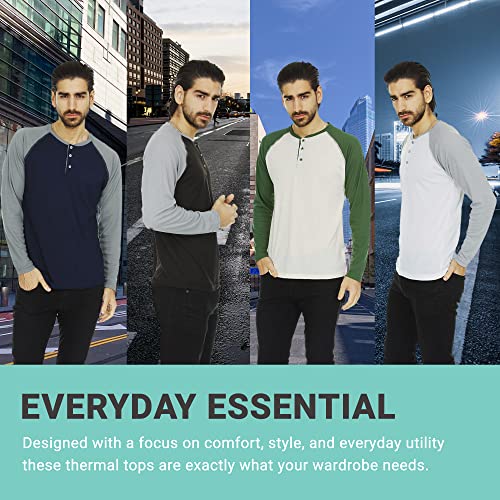 Mens Thermal Long Sleeve Shirt - Henley Top Base Layer For Tshirts & Jackets - Lightweight Thermal Shirt Mens - 3 & 4 Pack #TOP2