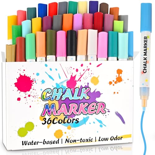 36 Colors Liquid Chalk Markers – Vibrant Erasable Chalk Pens for Blackboard, Windows, Glass & Mirrors – Smooth, Reusable Chalkboard Markers for Kids, Teachers & Artists