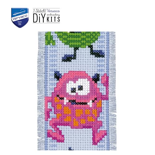 Image of Vervaco Cross Stitch Bookmark Kit Little Monsters (Set of 2) 2.4 inch x 8 inch