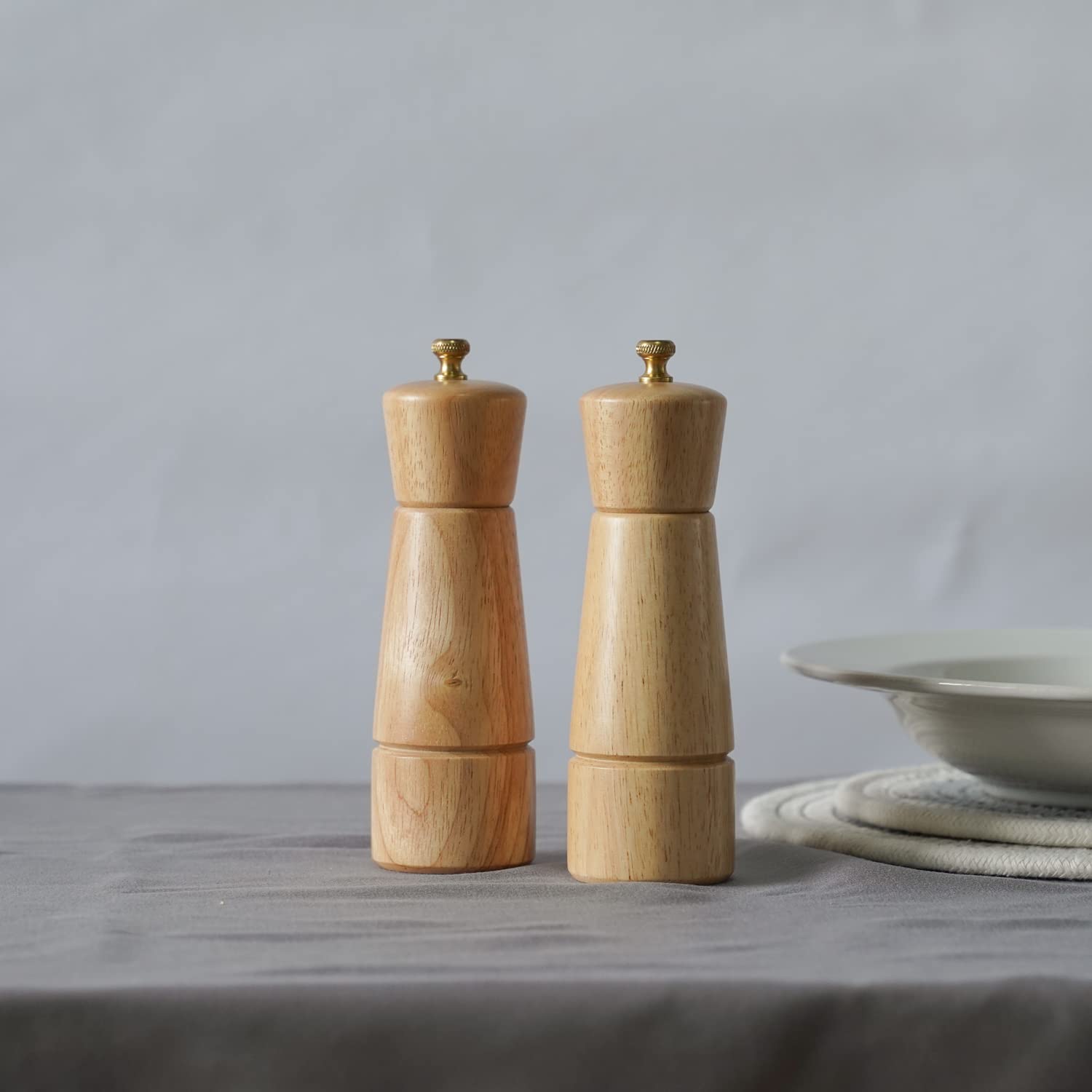 Macina Sale e Pepe, Macina Sale Regorabile in Ceramica, Macina Pepe in Acciaio Inossidabile, Legno di Gomma, Altezza 16,5 cm, Diametro del Fondo 5 cm (il Vassoio NON è Incluso)