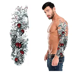 3D Temporary Tattoo Sticker For Full Arm Color Red Rose Big Scary Tribal Totem Fire Popular Sexy Designs Size - 48x17cm