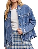 Bozanly Women's Classic Denim Jacket Trendy Long Sleeve Button Down Distressed Jean Jackets Outwear(1040-Blue-S)