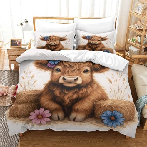 Housse de couette veau microfibre hypoallergique 200x200cm parure de lit 3D - 3
