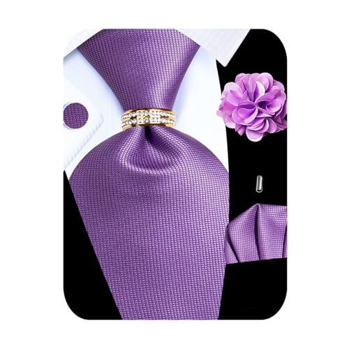 Image of 5PCS Mens Silk Tie, Pocket Square, Cufflinks, Drilled Tie Ring and Lapel Pin Set for Wedding Groom Party