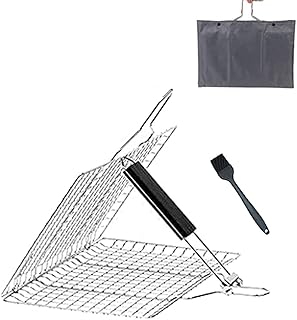 kitwin Panier à grillades pour Barbecue Panier à grillades en Acier Inoxydable Panier à Barbecue antiadhésif Filet de Grill Pliable avec poignée Anti-brûlure pour Griller la Viande de légumes