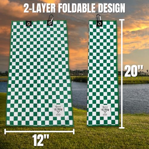 Microfiber Golf Towel with Clip - (12"x20") Green & White Checkered Design Golf Club Towel, Golf Towels for Men, Golf Bag Towel, Golf Towels for Golf Bags Women, Cool Golf Towels for Golf Bags for Men - Image 3