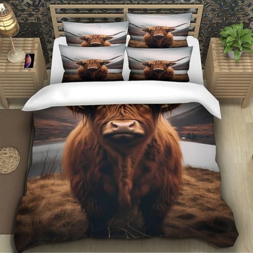 Bétail des Highlands 3D housse de couette 135x200 drap microfibre