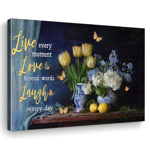 Hydrangea Still Life Wall Art Canvas Live Every Moment, Love