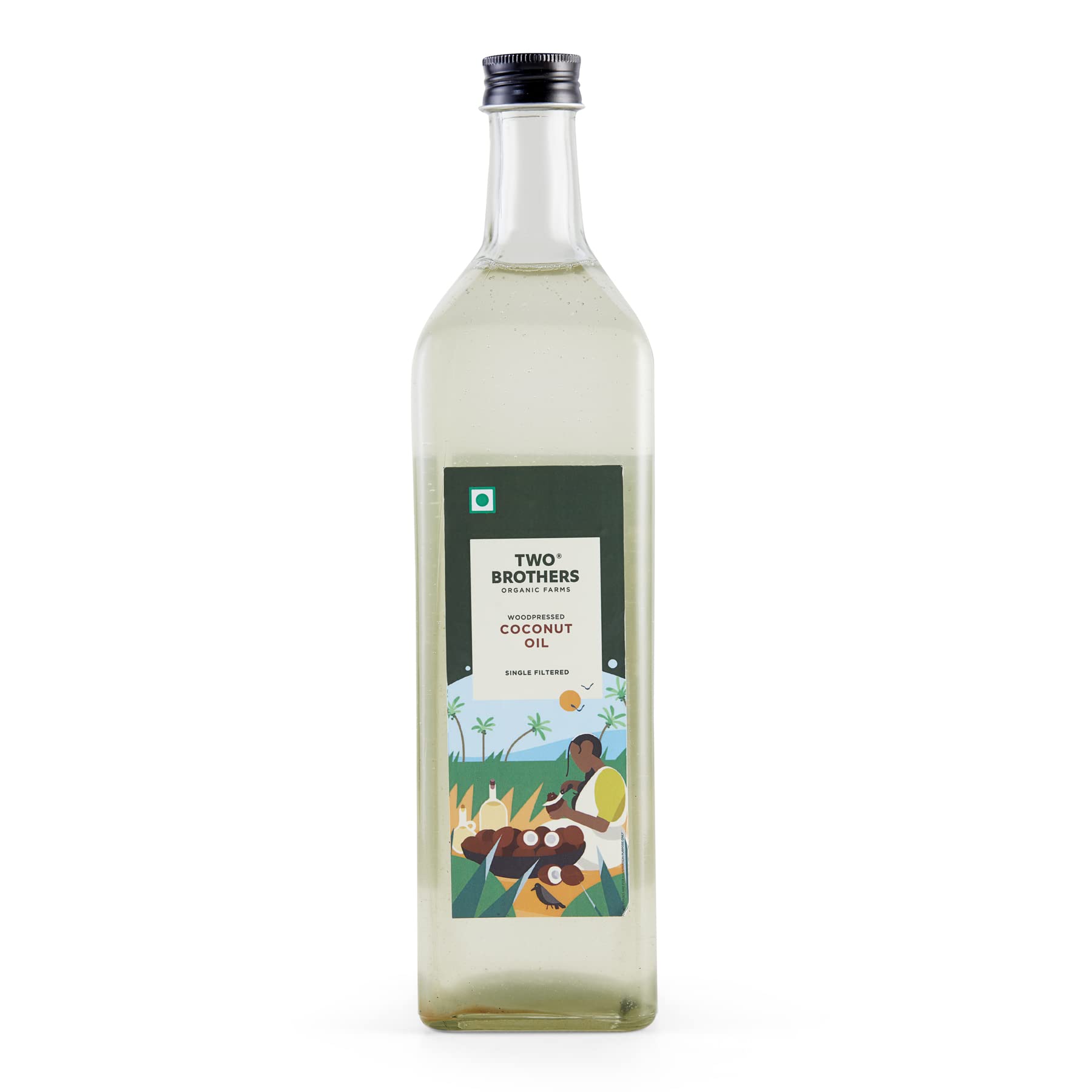 Two Brothers Organic Farms Coconut Oil, Made using farm grown Coconut | Cold-Pressed and Single-Filtered Oil for healthier Cooking | Kacchi Ghani/Mara Chekku, Natural and Unrefined 1 Litre Glass Bottle (B0BXY4T6FS) Amazon Price History, Amazon Price Tracker