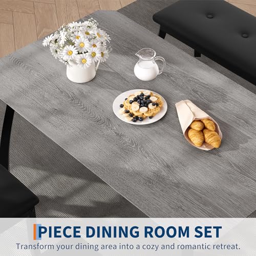 Dining Table Set for 4, Wooden Kitchen Table with Upholstered Bench & 2 Cushion Chairs, Space-Saving Dinette Set for Studio, Kitchen, Dining Room, Apartment(43''x28''x30''), Gray