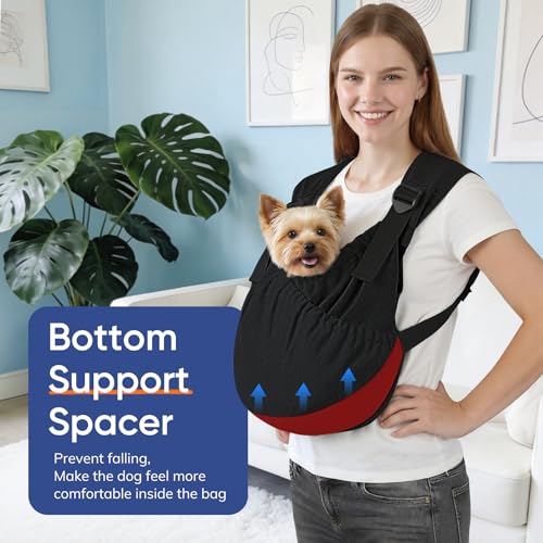 Supet Dog Sling Carrier for Pets, Adjustable Hands Free Front Chest Pouch | Reduces Back & Neck Pain Anti-Anxiety Backpack, 62% Cotton Blend Soft Bag, Fit Dogs, Cats, Puppy (Black Regular 4-14Lbs) - Image 6