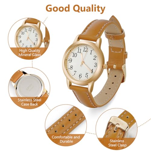 Vicloon Damenuhr, Damen Analog Quarz Uhr mit Leder Armband, Uhren Damen Einfache Business Klassische Armbanduhr Lässig Quarzuhr Kleideruhr – Bild 4