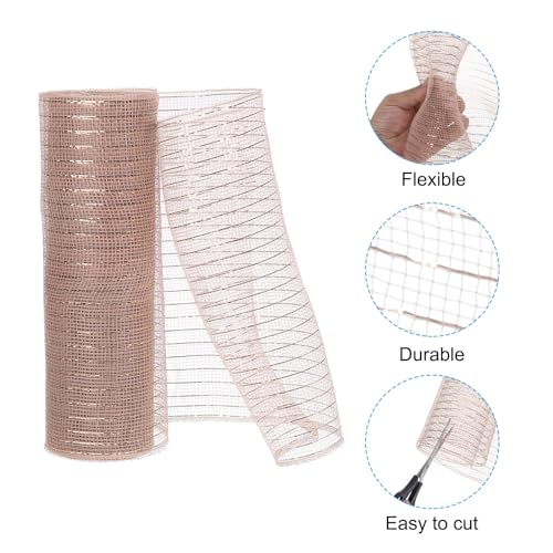 PATIKIL 1pcs Deco-Mesh, 10 Inch x 10 Yard Deco-Mesh Ribbon Roll Foil Metallic for Christmas Tree Wreaths Decoration,Brown Gold - Image 3