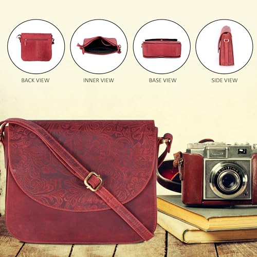 Image of Genuine Leather Shoulder Crossbody Purse For Women with Adjustable Strap, Mobile Pocket & Outside & Inside Zipper