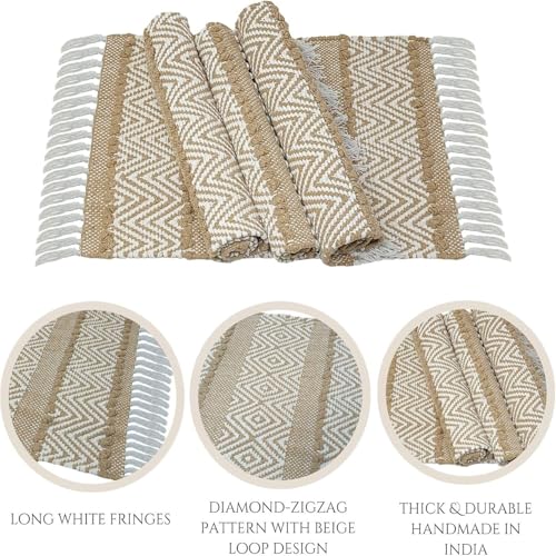 Image of Luxe Home Cotton Table Placemats with Tassels Rectangular Woven Dining Mats Heat Resistant, Washable Table Mats for Dining Table Home, Kitchen & Restaurants (66x33 cm) Set of 6