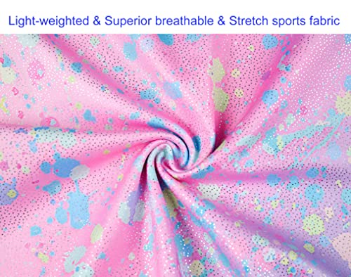 Domusgo Gymnastics Leotards for Girls 2t 3t Shiny Graffiti Dot One Piece Biketard with Shorts - Thumbnail 6