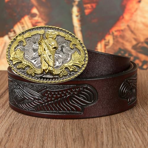Image of WMG Western St Jude Belt Buckle Gold Silver Saint Jude San Judas Cowboy Buckle Hebilla Vaquero Rodeo