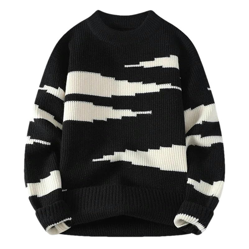 Japanese Retro rblocking Pullover Sweater Men Autumn Winter Round Neck Sweater Knit Sweater