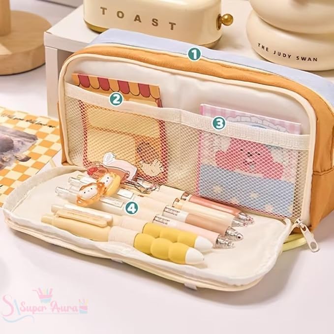 Image of Invite Cute Food Pencil Case for Kids, 4 Layer Large Capacity Pencil Pouch with 3 Compartments, Cartoon Aesthetic Stationery Organizer for School, Gift for Boys & Girls (Apple RED)
