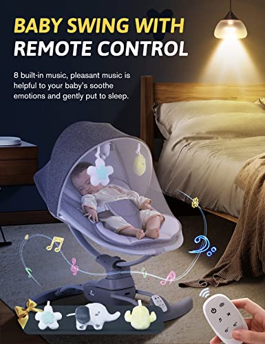 Baby Swings For Infants, Electric Portable Baby Swing By Remote Control 3 Swing Speeds And Music Speaker, Adjustable Recline Baby Bouncer With Harness Belt Suitable For 5-20 Lbs Newborn Toddler #TOP3