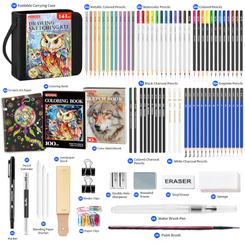 141-Piece Art Supplies Sketching & Drawing Kit w/ Carrying Case - image 2