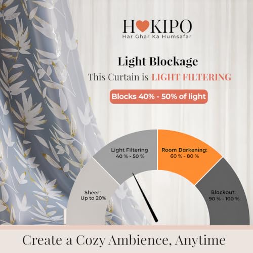 Image of HOKIPO Luxe Foliage Foil Printed Curtains 7 Feet Long Set of 2, Steel Grey