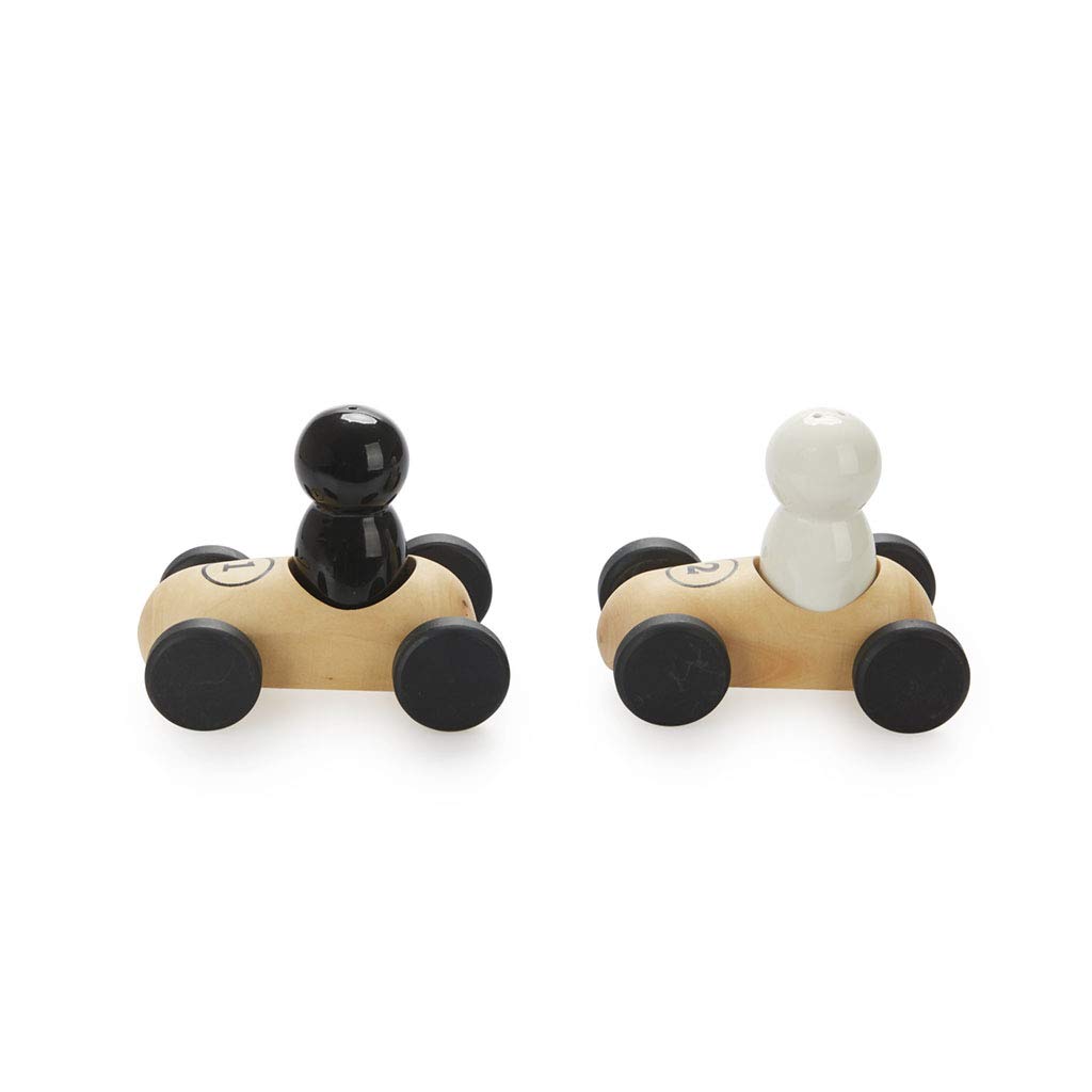 Balvi Set sel & Poivre Bolides Set sel et Poivre avec Une Base en Bois en Forme de Voitures de Course