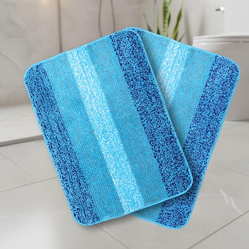 Image of SARAL HOME EASY LIVING Microfiber Striped Rectangle Shaped Anti-Skid Bath Mats|Soft & Super Absorbent Mats for Shower|Washable, Non-Slip & Quick-Drying Mats, 50X70 CM|Pack of 2 (Turquoise)
