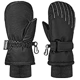 Andake 3M Thinsulate Futter, warm wasserdichte atmungsaktive Membran, Fäustlinge Thermo Handschuhe Winterhandschuhe Kinderhandschuhe Skihandschuhe Baby Kinder Jungen Mädchen, Schwarz, 2-4Y